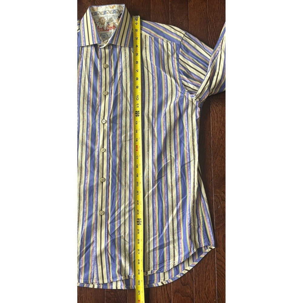 Robert Graham Geometric Shirt Men's M Striped Flip Cuffs Embroidered - Picture 8 of 10
